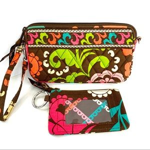 Vera Bradley Lola Brown Multicolor Wristlet and ID Case Phone Holder Purse